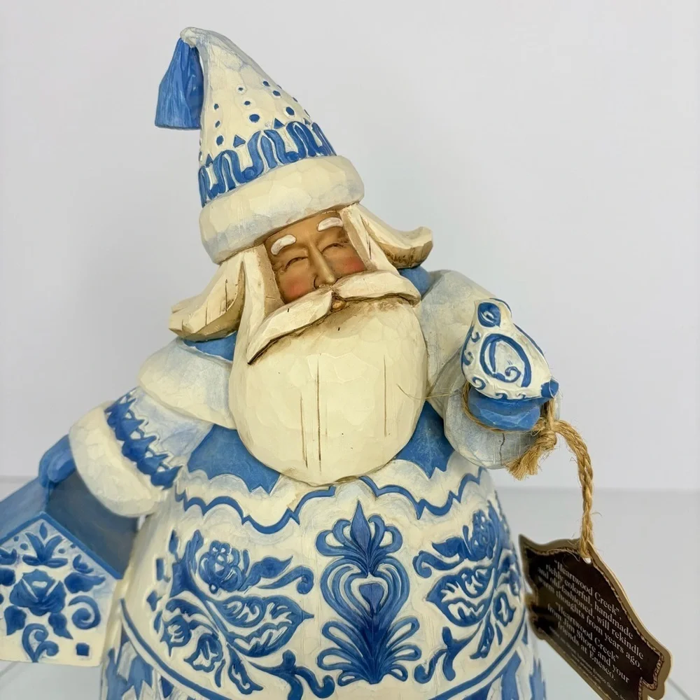 Jim Shore Heartwood Creek Blue Quilt Santa Figurine 11.5” 2004 Enesco Tags
